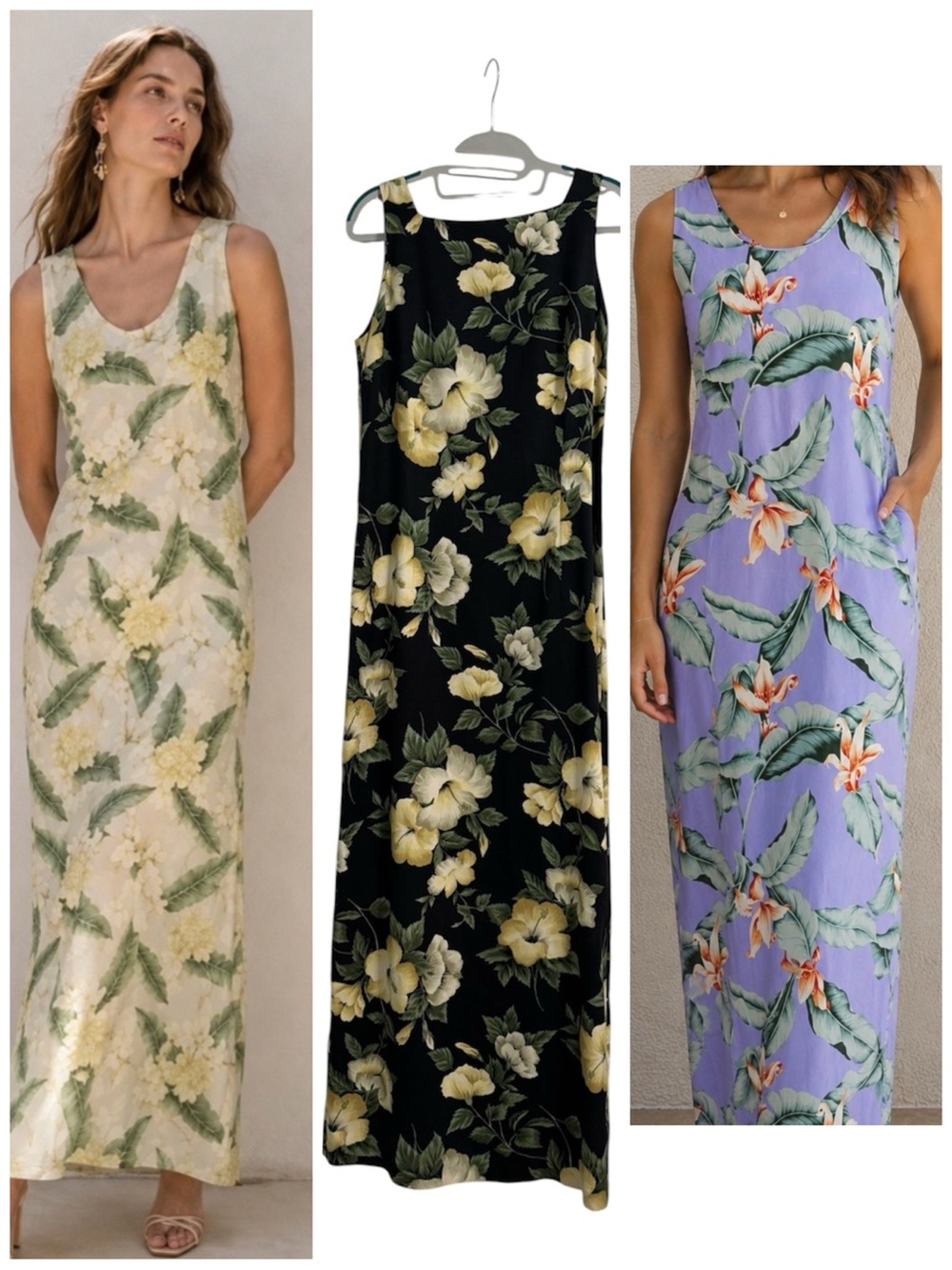100% Silk Black Floral Sleeveless Maxi Dress w/ Yellow Blossoms Tommy Bahama, 8 - Picture 2 of 7